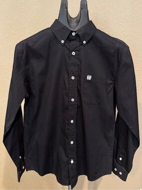 Youth Black Button-Down Dress Shirt - Classic Long Sleeve